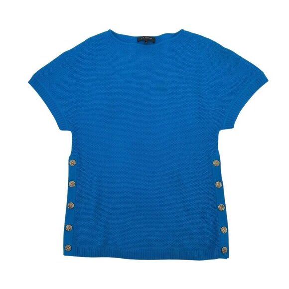 St. John Turquoise 100% Wool Sweater Top Size Small Gold Buttons FLAWED - Picture 1 of 12
